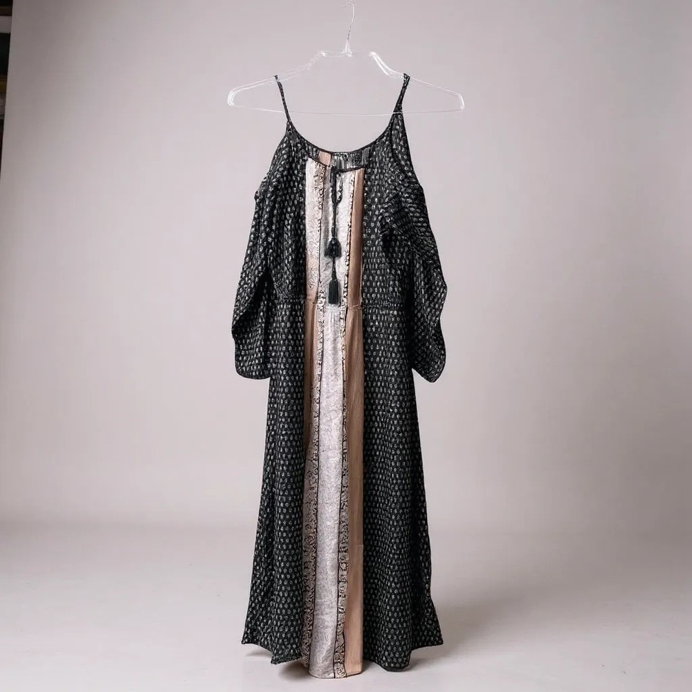 Hint of Blush Black and Pink Patterned Long Dress. Size L